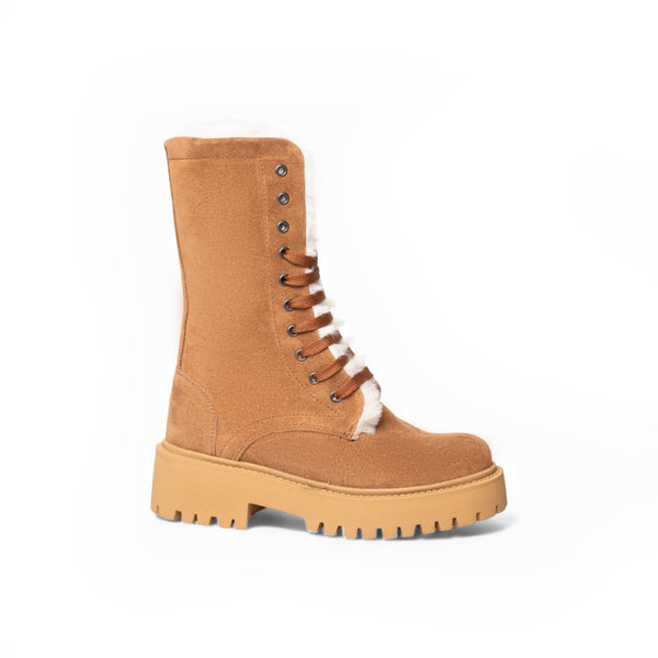 Stivale alto in suede cammello con interno in pelliccia sintetica – Tabacco Art.3000 con Pelliccia