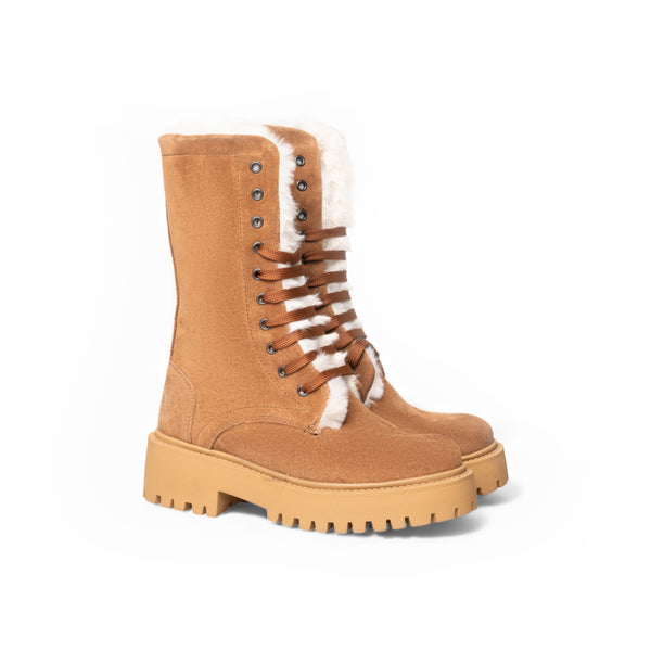 Stivale alto in suede cammello con interno in pelliccia sintetica – Tabacco Art.3000 con Pelliccia