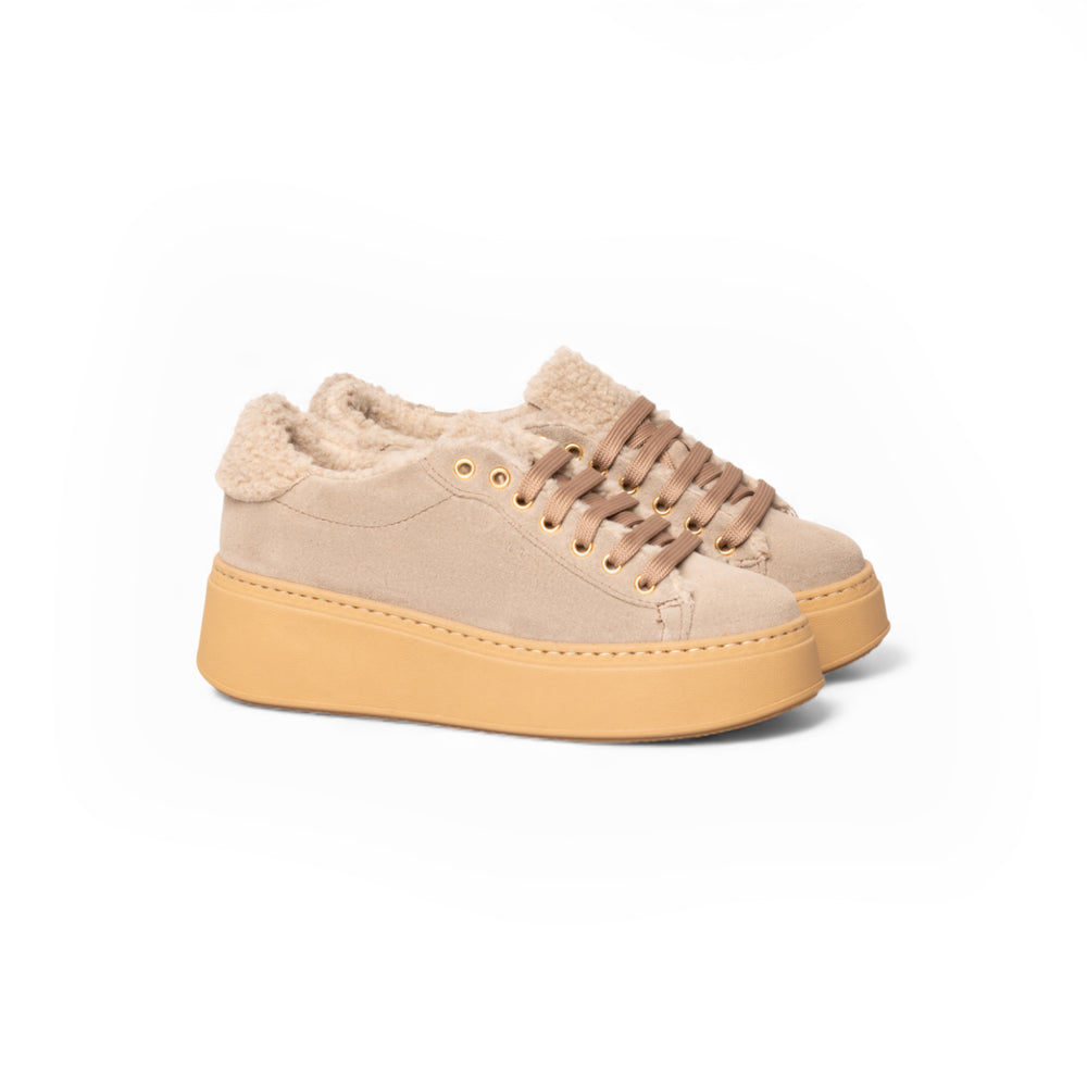 Sneaker platform in suede sabbia con interno shearling – Tortora Art.27