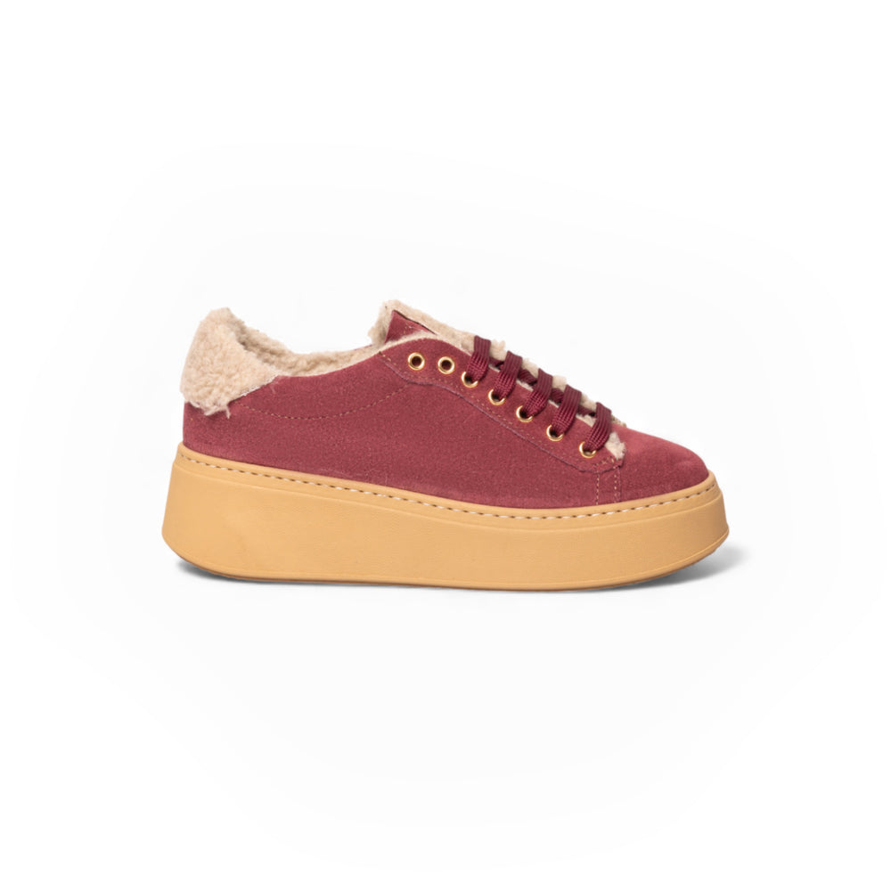 Sneaker platform in suede bordeaux con interno shearling – Bordeaux Art.27