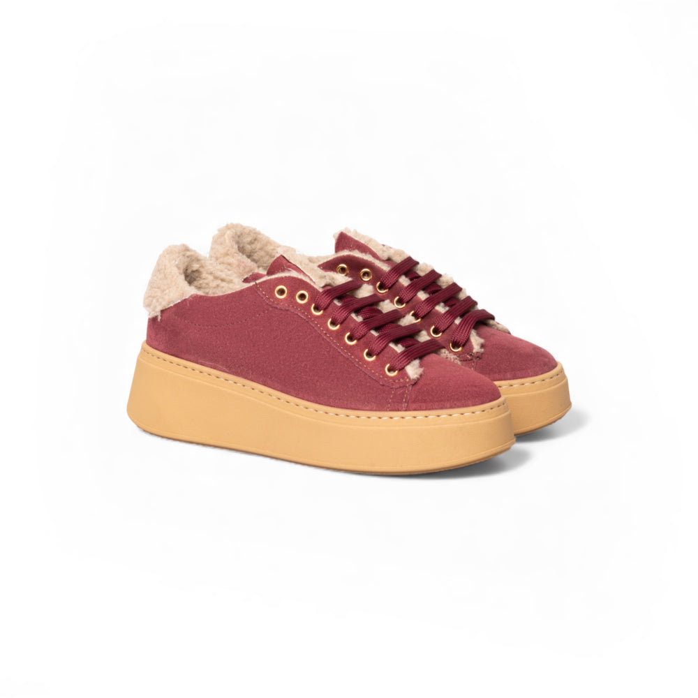 Sneaker platform in suede bordeaux con interno shearling – Bordeaux Art.27