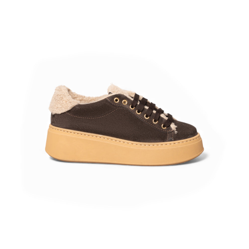 Sneaker platform in suede marrone scuro con interno shearling – Marrone ART.27