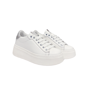 Sneaker in Pelle bianca e argento con Suola Bianca – Bianco Argento ART.20