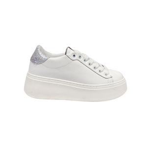 Sneaker in Pelle bianca e argento con Suola Bianca – Bianco Argento ART.20