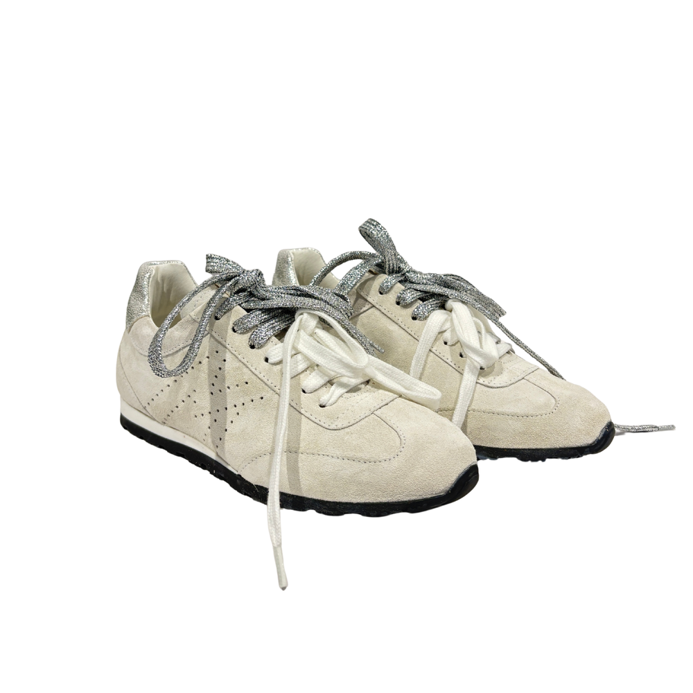 Sneaker camoscio con doppio laccio glitterato - Latte ART.16