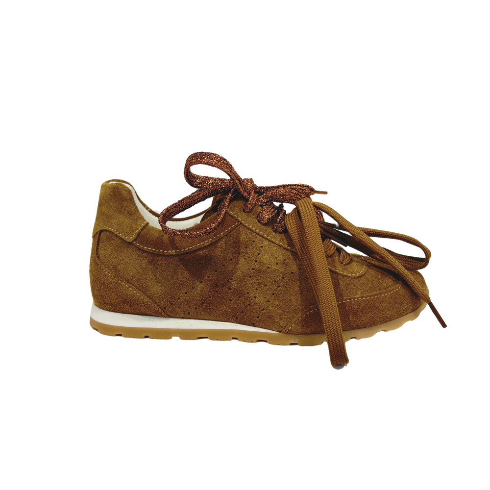 Sneaker camoscio con doppio laccio glitterato - Tabacco ART.16