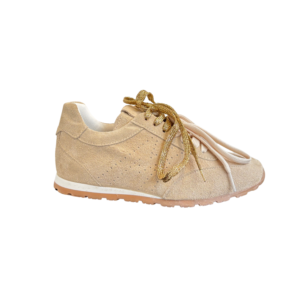 Sneaker camoscio con doppio laccio glitterato - Beige Oro ART.16