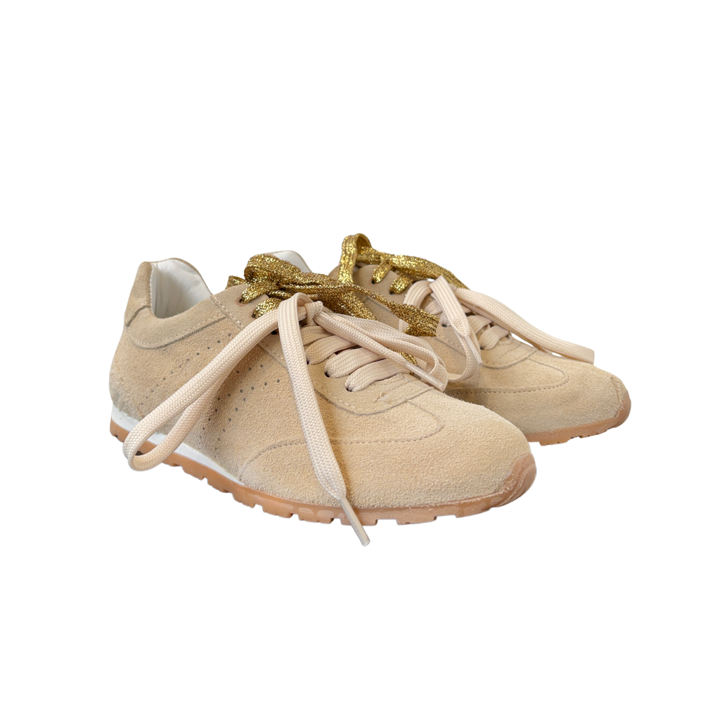 Sneaker camoscio con doppio laccio glitterato - Beige Oro ART.16