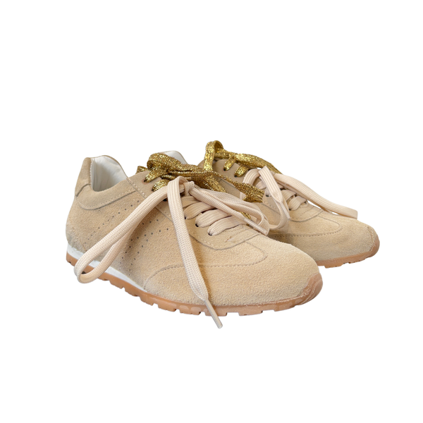 Sneaker camoscio con doppio laccio glitterato - Beige Oro ART.16