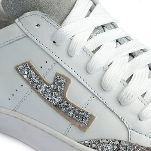 Sneaker bianca con glitter argento Donna