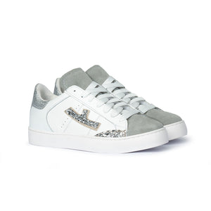 Sneaker bianca con glitter argento Donna
