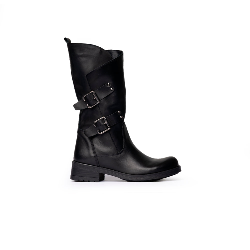 Stivali Biker con Doppia Fibbia – Nero