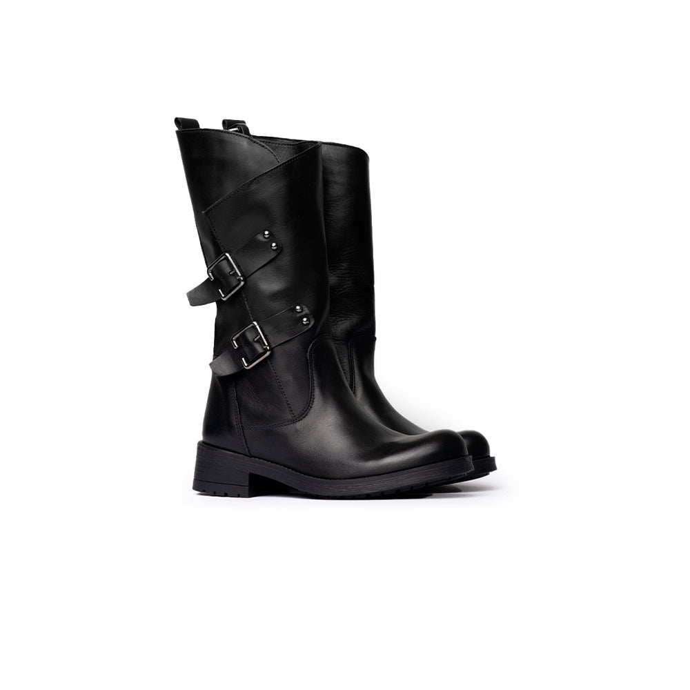 Stivali Biker con Doppia Fibbia – Nero