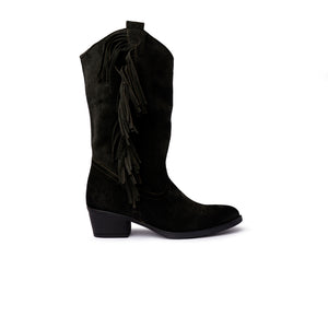 Stivale Texano in Camoscio Verde con Frange – Verde