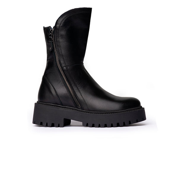 Stivaletti Chunky con Doppia Zip Laterale – Nero