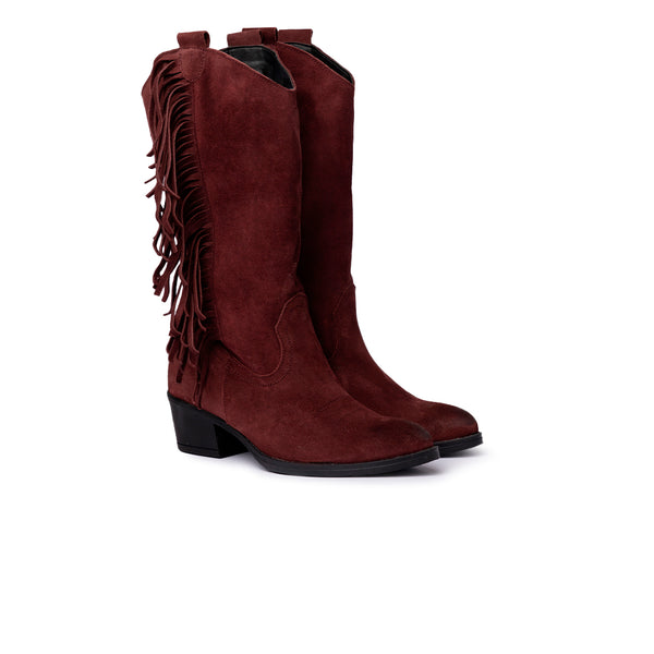 Stivale Texano in Camoscio Bordeaux con Frange – Bordeaux