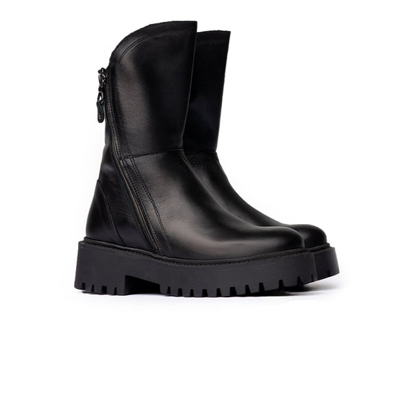Stivaletti Chunky con Doppia Zip Laterale – Nero