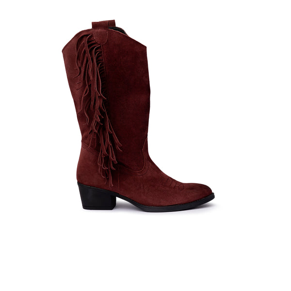 Stivale Texano in Camoscio Bordeaux con Frange – Bordeaux