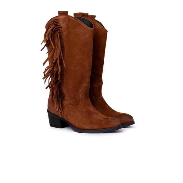 Stivale Texano in Camoscio Cuoio con Frange – Cuoio ART.03