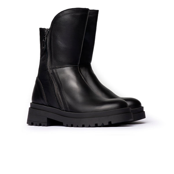 Stivaletto Biker con Doppia Zip – Nero
