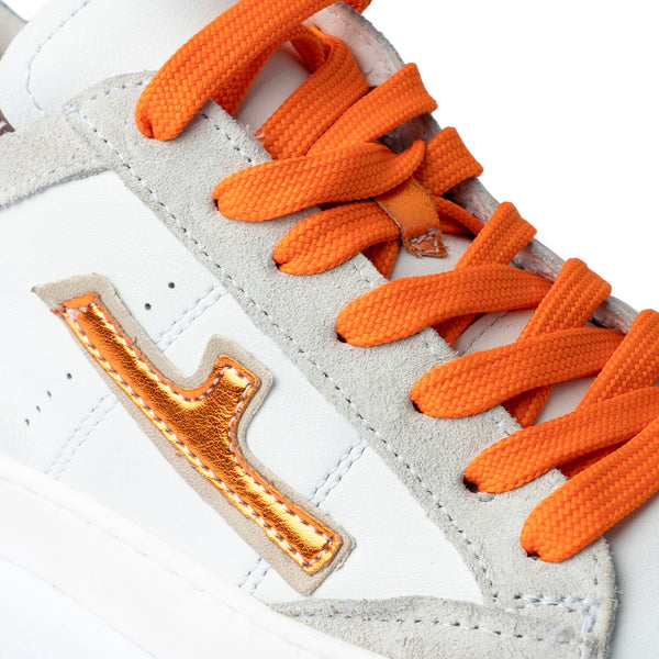 Sneaker in pelle bianca con dettagli e lacci oro e azzurro Donna