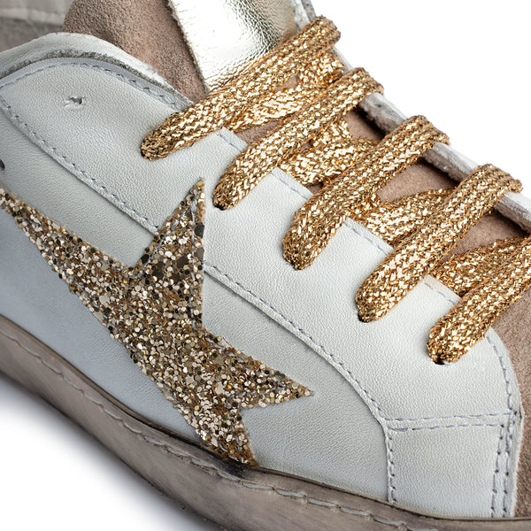 Sneaker in pelle bianca con stella glitter Donna