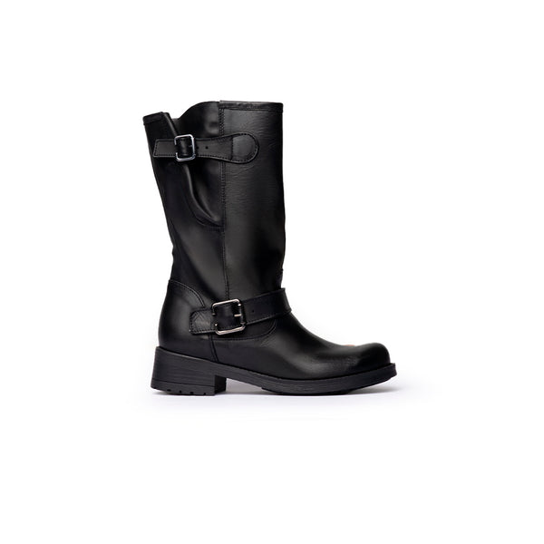 Stivale Biker Nero con Doppia Fibbia – Nero