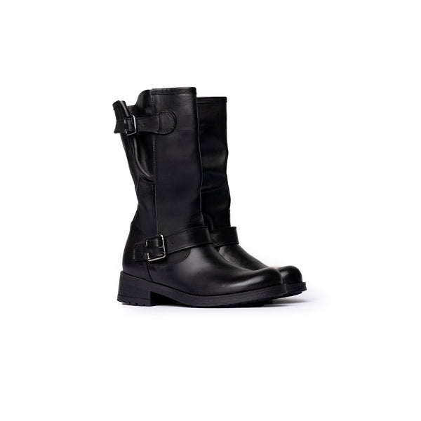 Stivale Biker Nero con Doppia Fibbia – Nero