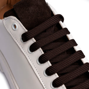 Sneaker in Pelle Bianca e Camoscio Marrone con Suola Bianca – Bianco/Marrone