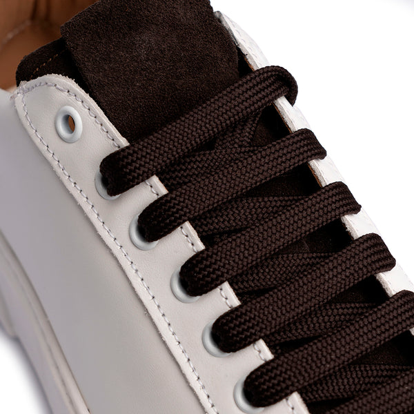 Sneaker in Pelle Bianca e Camoscio Marrone con Suola Bianca – Bianco/Marrone