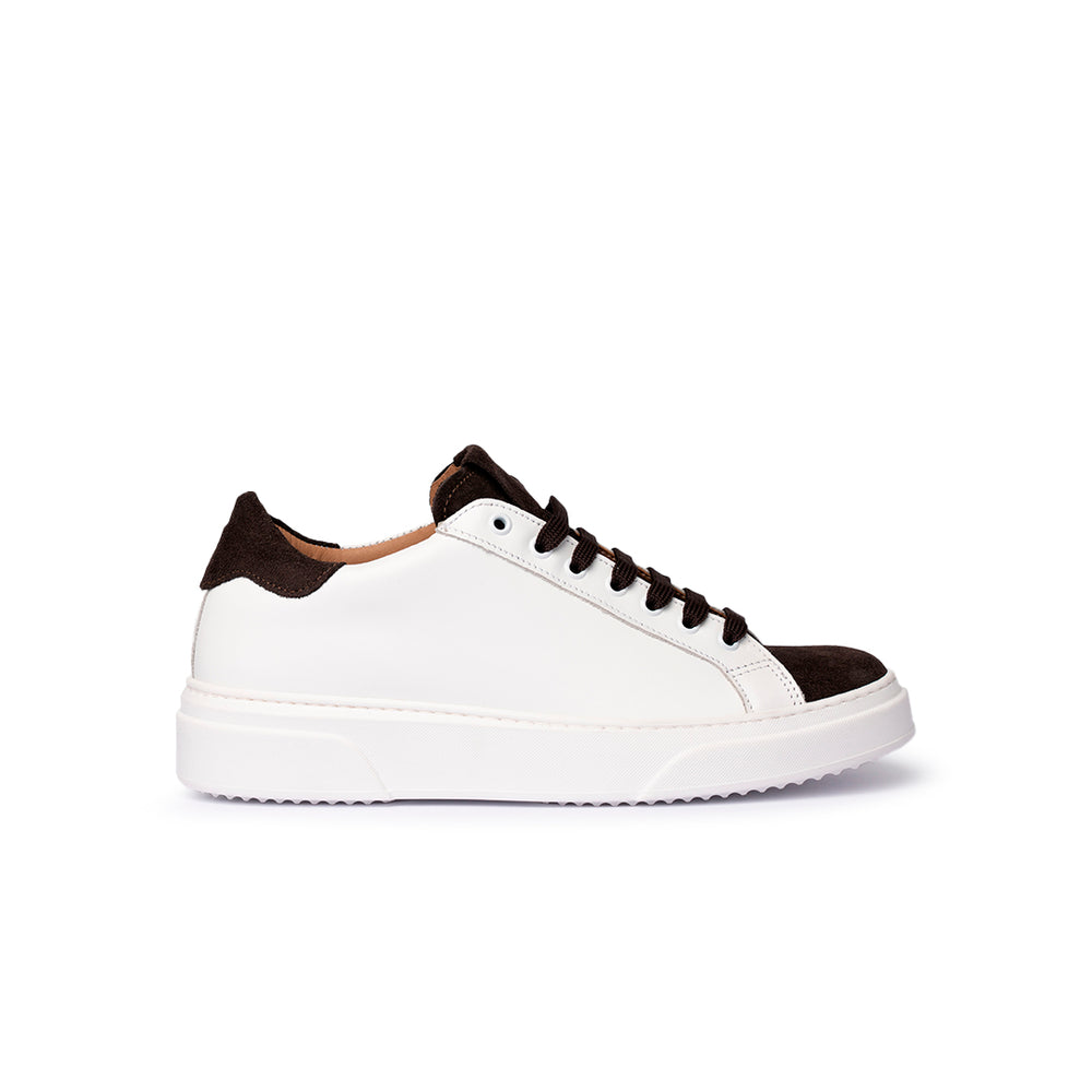 Sneaker in Pelle Bianca e Camoscio Marrone con Suola Bianca – Bianco/Marrone
