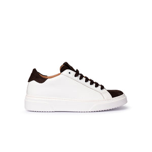 Sneaker in Pelle Bianca e Camoscio Marrone con Suola Bianca – Bianco/Marrone