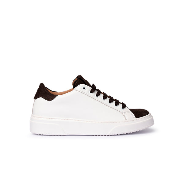 Sneaker in Pelle Bianca e Camoscio Marrone con Suola Bianca – Bianco/Marrone