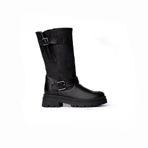 Stivale Biker con Fibbie Laterali – Nero