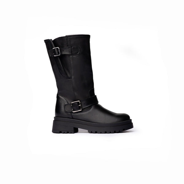 Stivale Biker con Fibbie Laterali – Nero