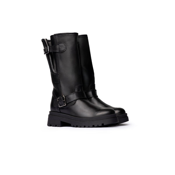 Stivale Biker con Fibbie Laterali – Nero