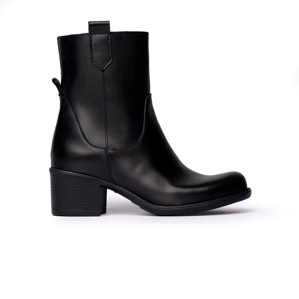 Stivaletti in Pelle Nera con Tacco Medio – Nero