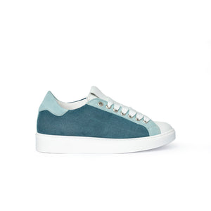 Sneaker in suede blu con punta in pelle Uomo