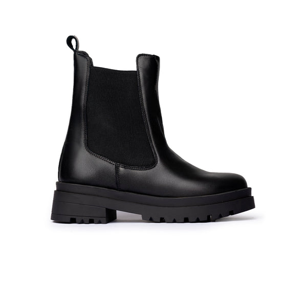 Chelsea Boots in Pelle Suola Carrarmato – Nero