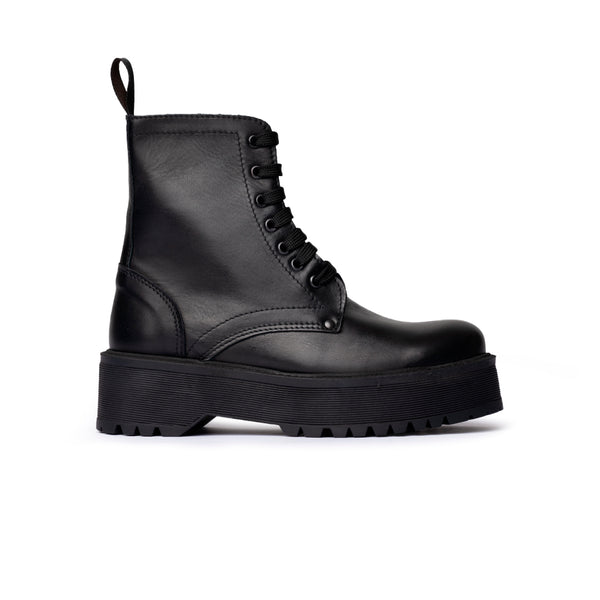 Stivaletto stringato con suola platform in pelle nera