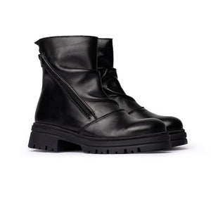 Stivaletto alto in pelle nera con zip diagonale