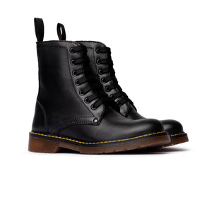 Stivaletto stringato con cuciture gialle - Nero