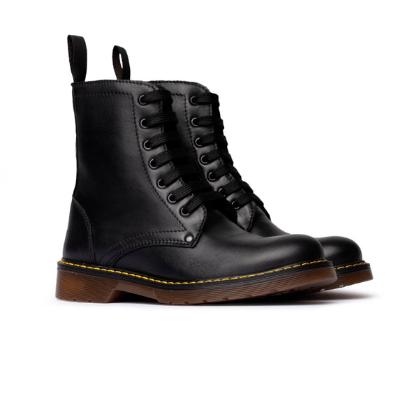 Stivaletto stringato con cuciture gialle - Nero