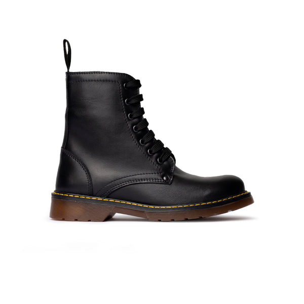 Stivaletto stringato con cuciture gialle - Nero