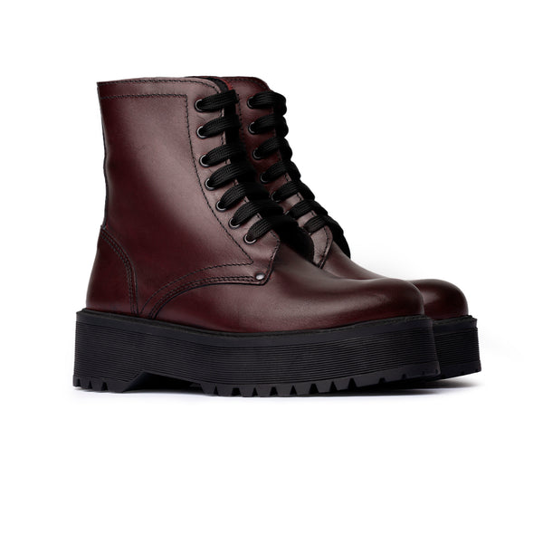 Stivaletto stringato con suola platform - Bordeaux