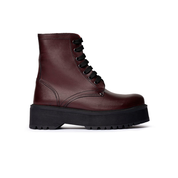 Stivaletto stringato con suola platform - Bordeaux
