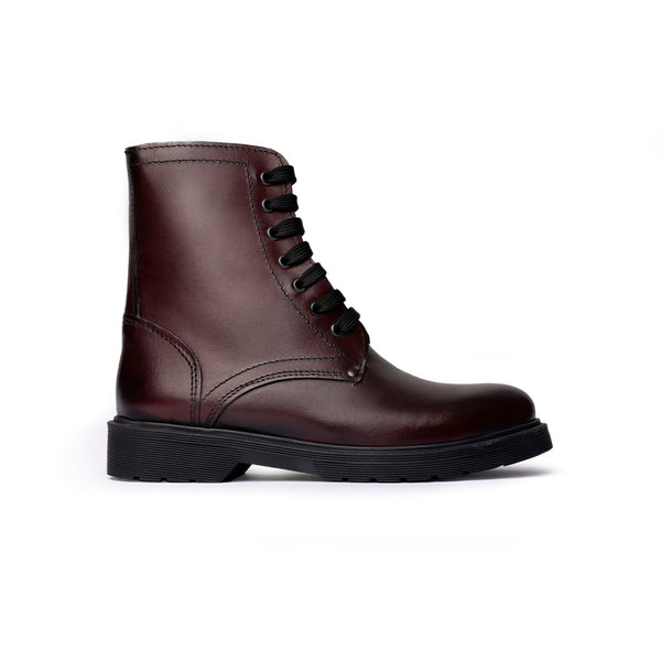 Stivaletto stringato in pelle con suola liscia - Bordeaux