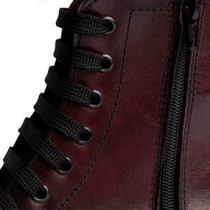 Stivaletto stringato in pelle con suola carrarmato - Bordeaux