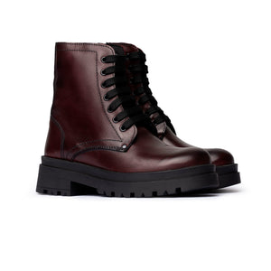 Stivaletto stringato in pelle con suola carrarmato - Bordeaux