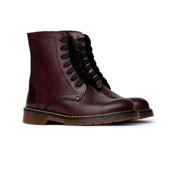 Stivaletto stringato con suola trasparente e cucitura gialla - Bordeaux